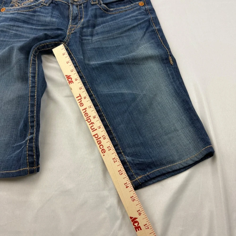 Big Star Liv Bermuda Denim Shorts Womens 29R Blue Low Rise Contrast Stitch